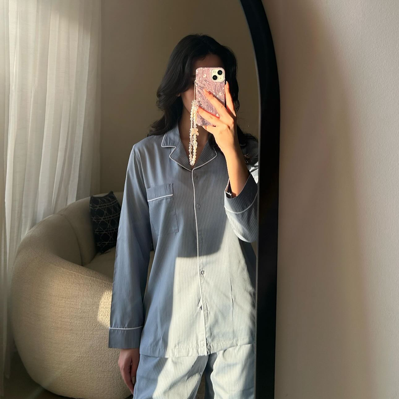 Slate Blue Pinstripe Pajama Set