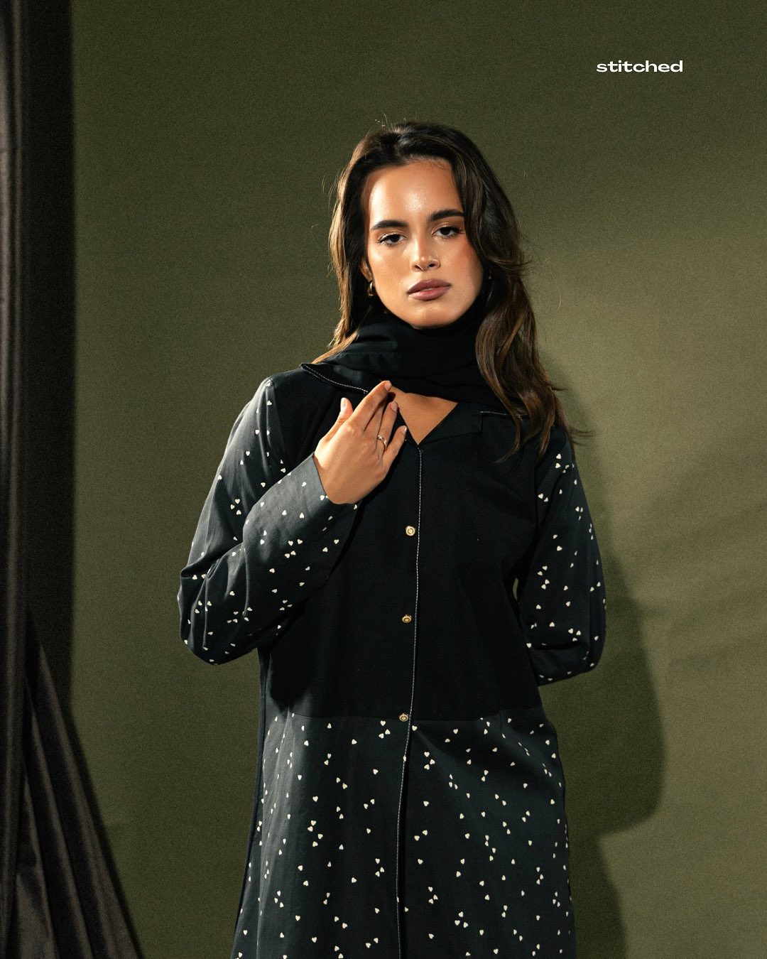 Dark Gray Abaya with White Heart Pattern