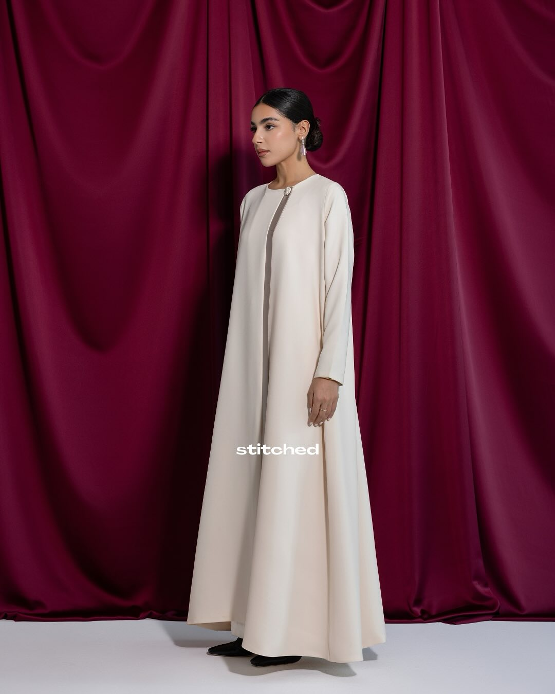 Minimalist Beige Abaya with Rosette Buttons