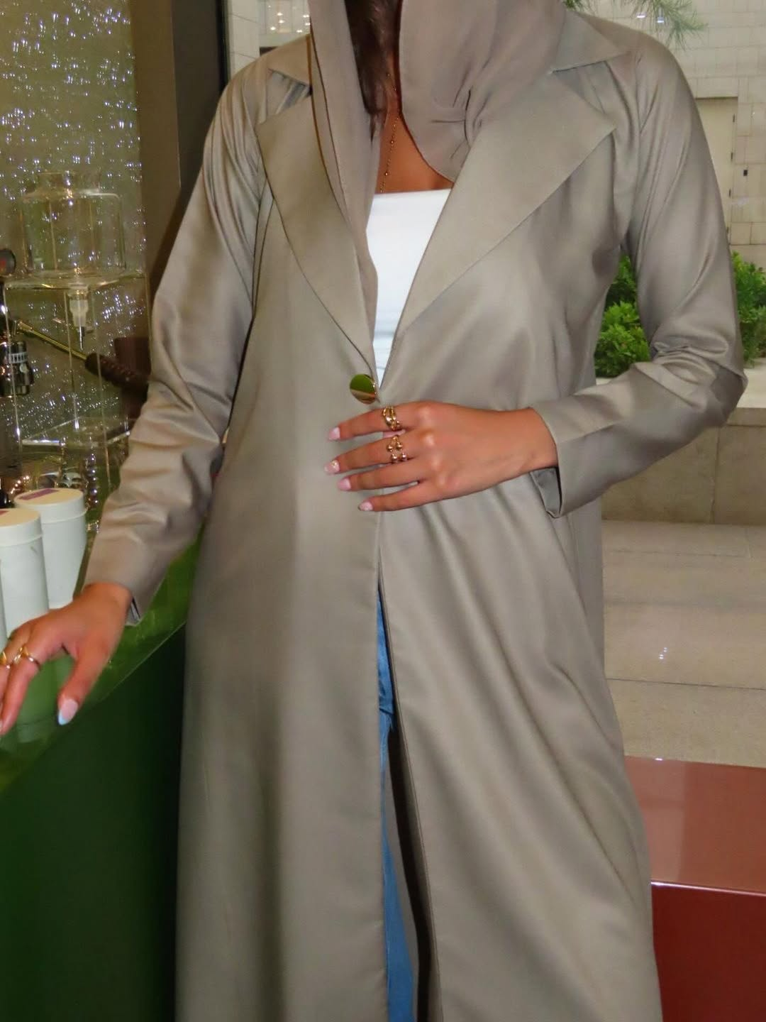 Silky Greige Trench Duster