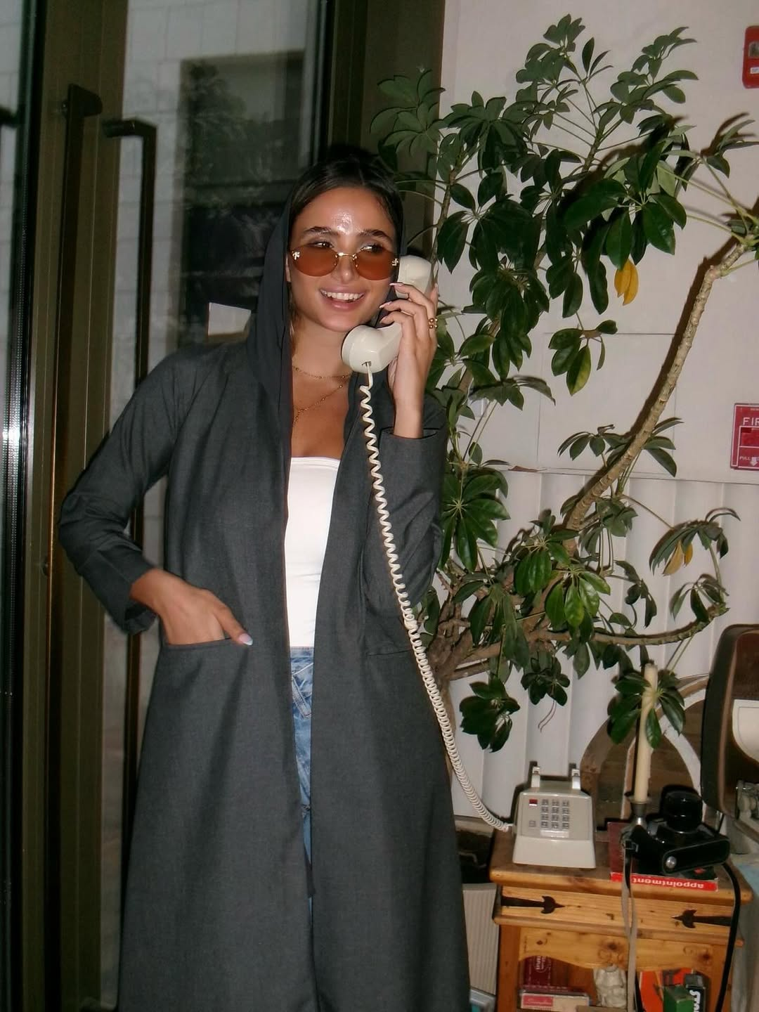 Charcoal Gray Hooded Open Duster