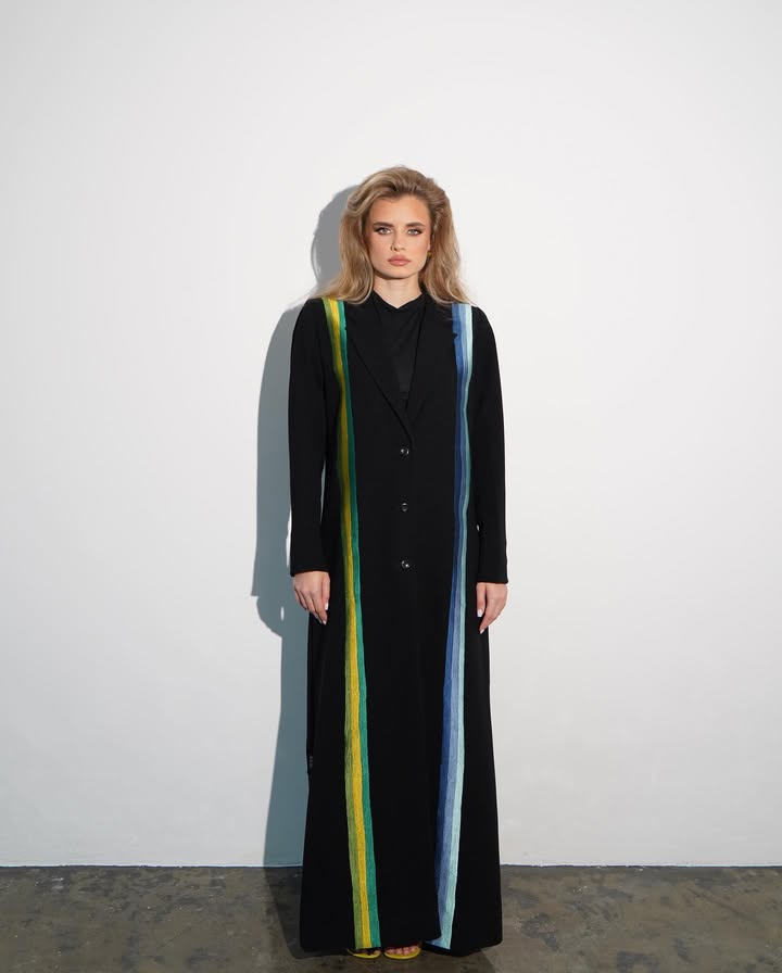 Black Abaya with Multicolor Embroidery Stripes