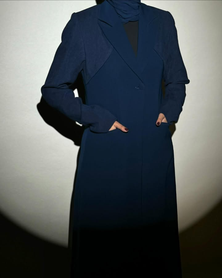 Deep Navy Mixed-Fabric Coat