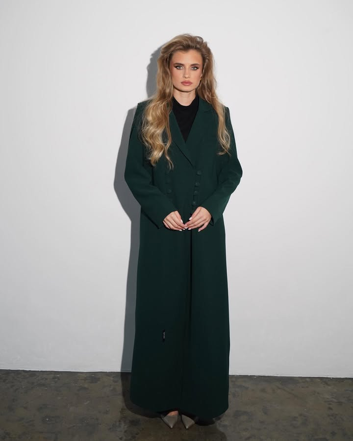 Structured Forest Green Double-Breasted Coat