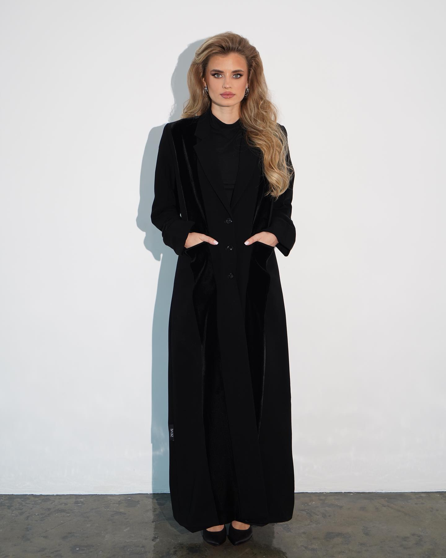 Mixed Texture Black Velvet and Matte Coat