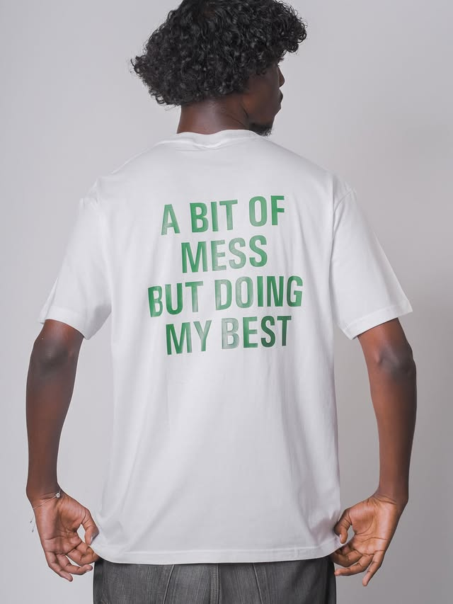 Green 'Bit of Mess' Text T-Shirt