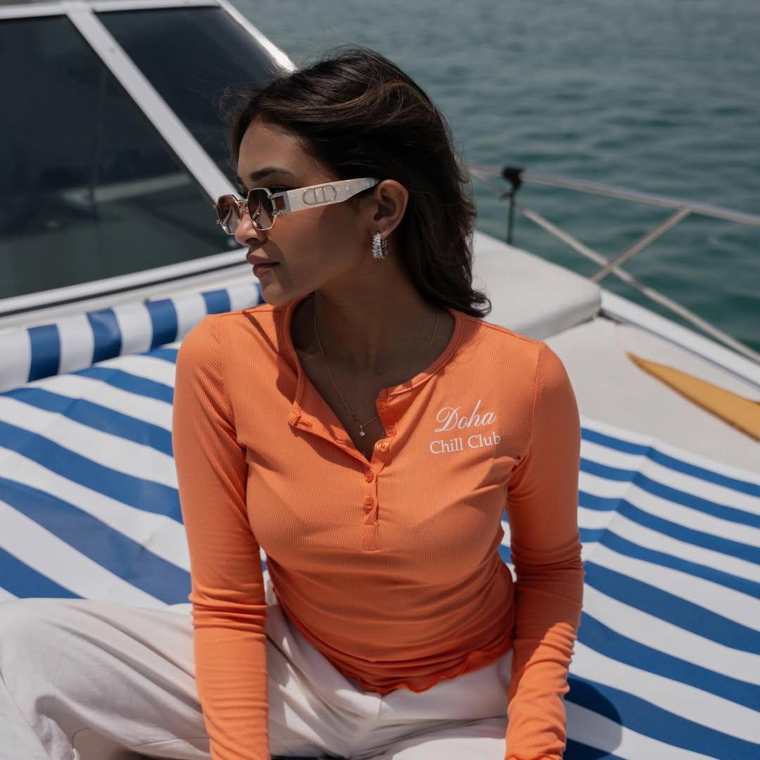 Orange Ribbed Henley Top