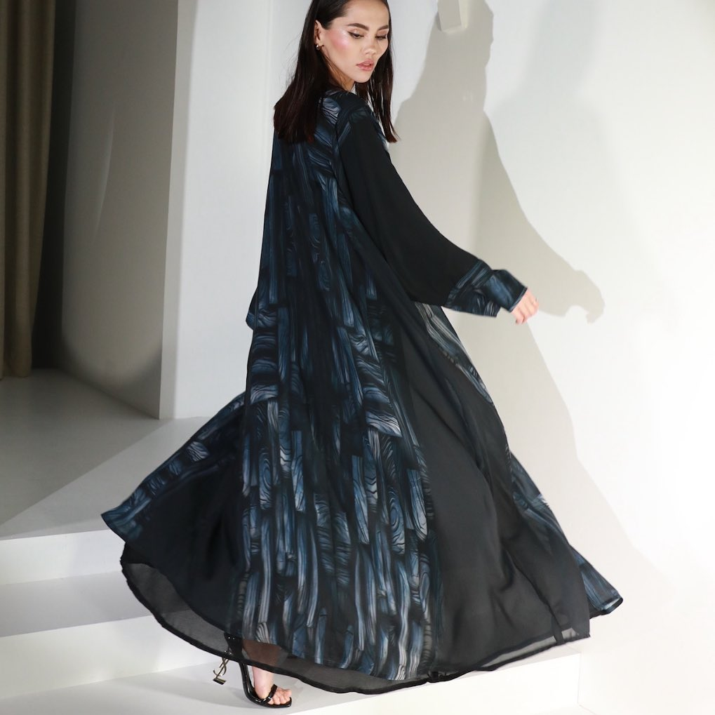 Abstract Brushstroke Print Abaya
