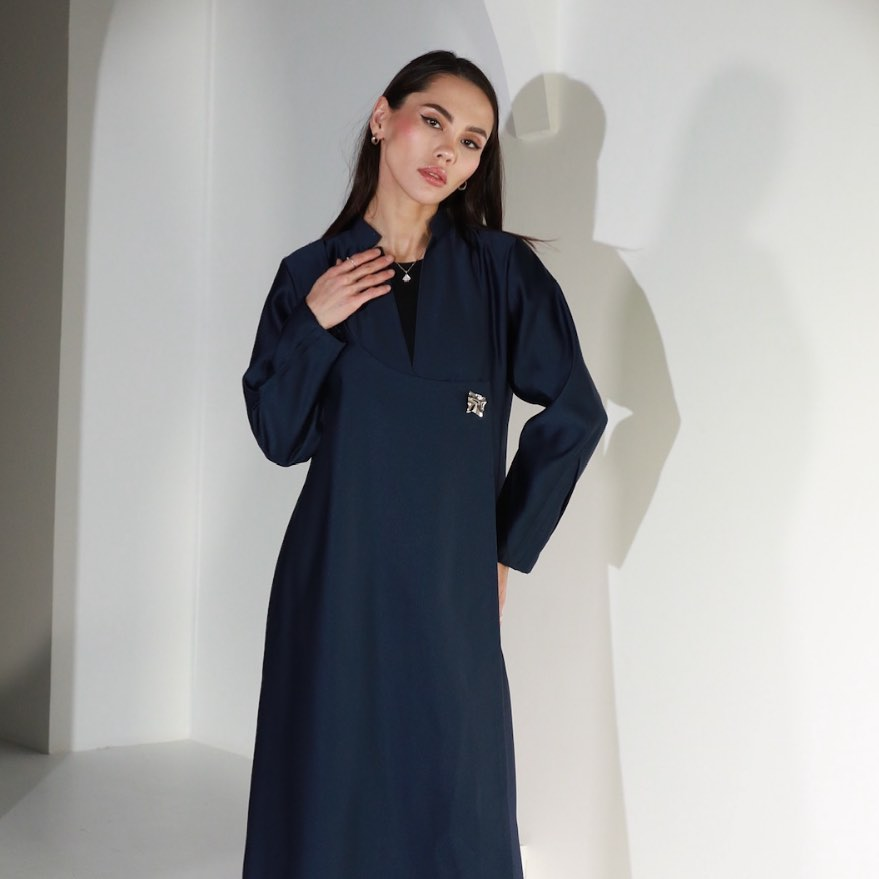 Midnight Blue Wrap-Style Dress