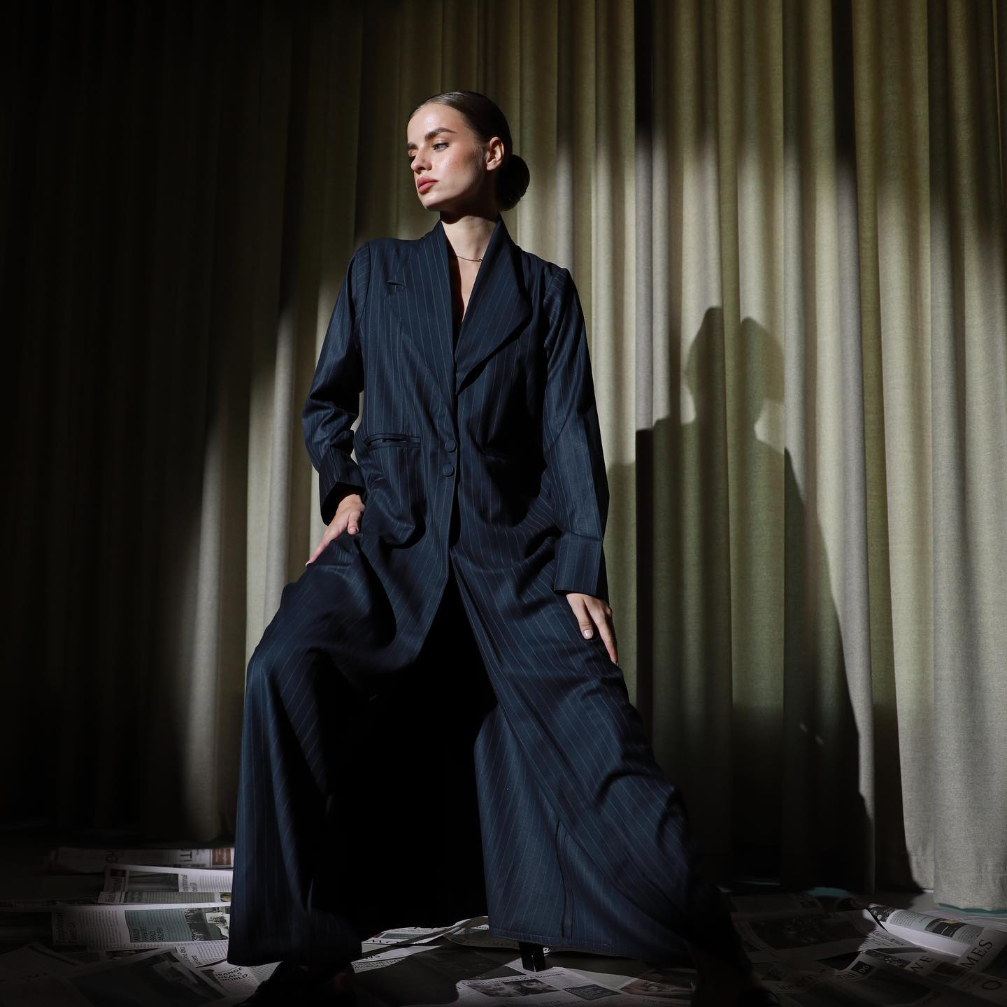 Navy Pinstripe Blazer Abaya