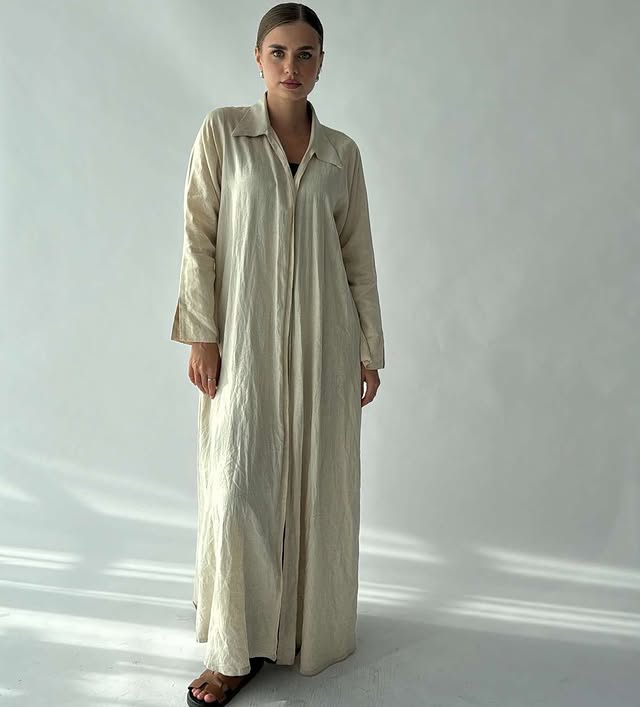 Oatmeal Linen Shirt Abaya