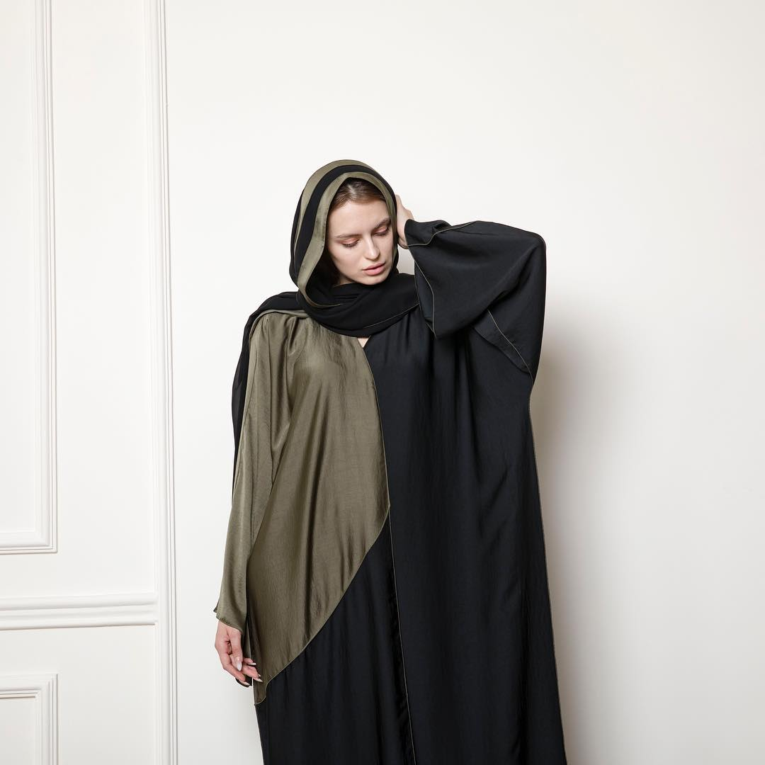 Black and Olive Asymmetric Abaya