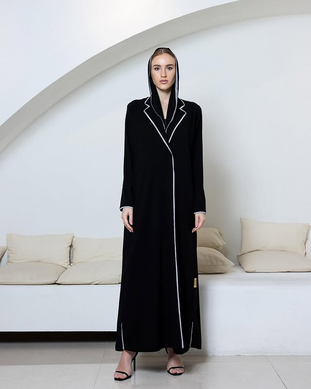 Black Abaya with White Piping