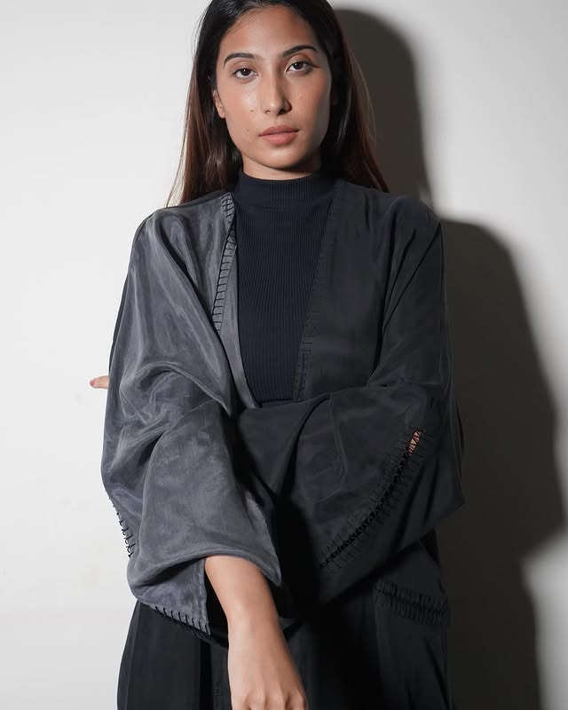 Charcoal Grey Suede-Texture Abaya