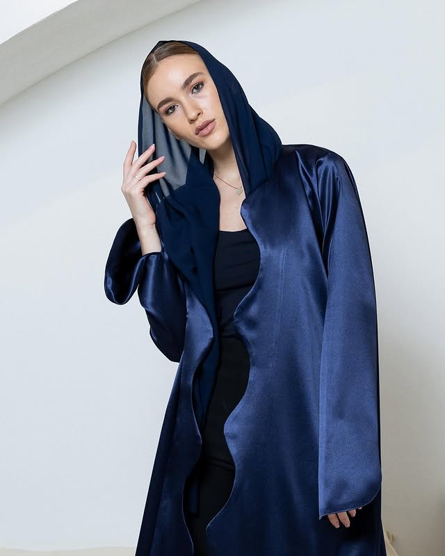 Navy Satin Scalloped Abaya