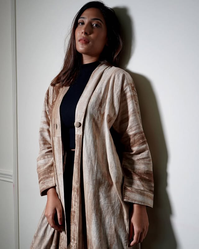 Beige Tie-Dye Coat Abaya